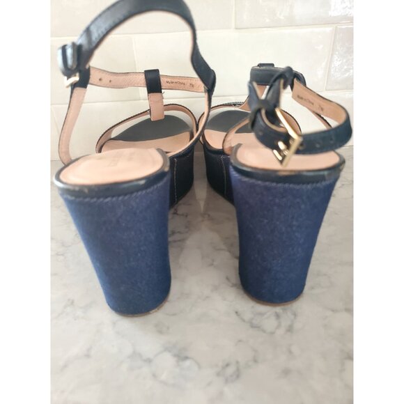 Kate Spade New York Ventana Leather Denim Wedge Sandals Adjustable Strap Size 7M - Picture 3 of 9